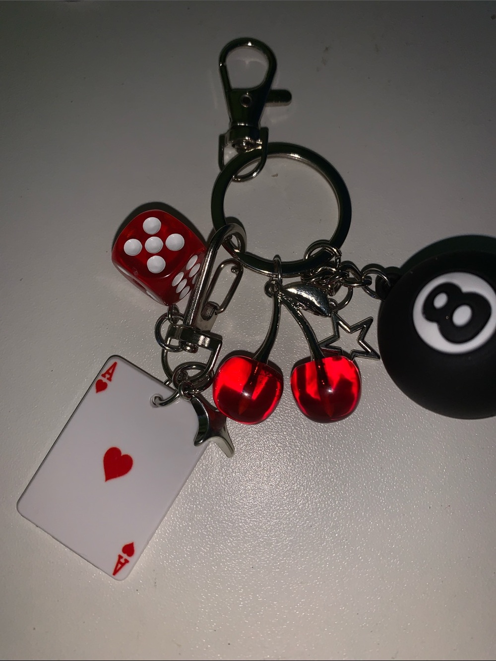 8-Ball,playing card, cherry purse/bag charm keychain